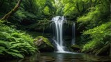 Serene forest waterfall over mossy rocks