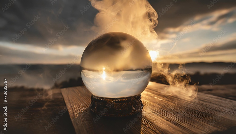 empty crystal ball for future prediction with smoke on dark background witch sphere for reading fate generative ai - obrazy, fototapety, plakaty 