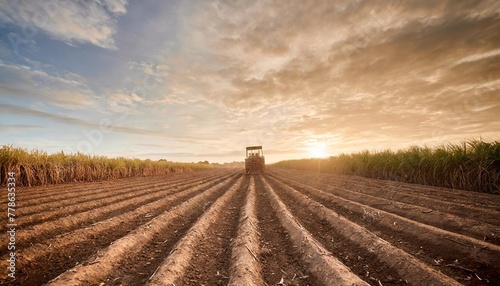 preparing rows of soil for sugarcane