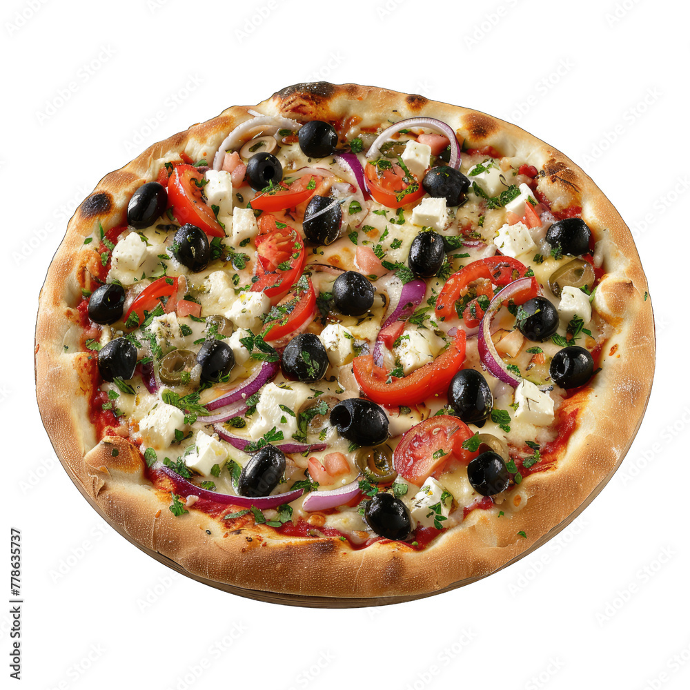 Greek pizza isolated on transparent background
