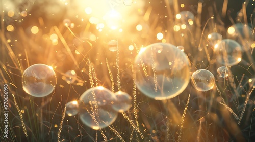 Translucent spheres floating weightlessly amidst a field of shimmering energy