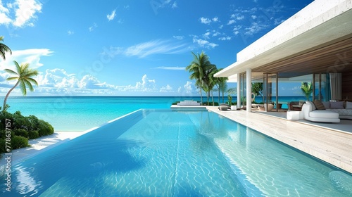 Modern architectural pool at a luxury villa beach lounge for ultimate relaxation © miss[SIRI]