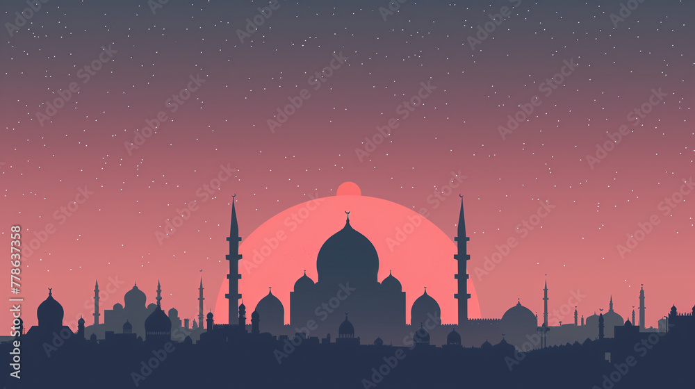 Simple Mosque Illustrating in Sunrise 