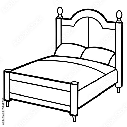 wooden bed with headboard -vector illustration
