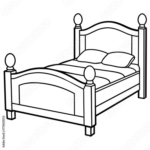 wooden bed with headboard -vector illustration