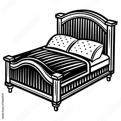 wooden bed with headboard -vector illustration