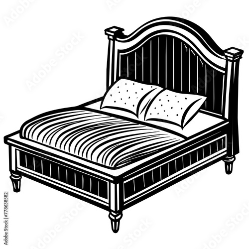 wooden bed with headboard -vector illustration