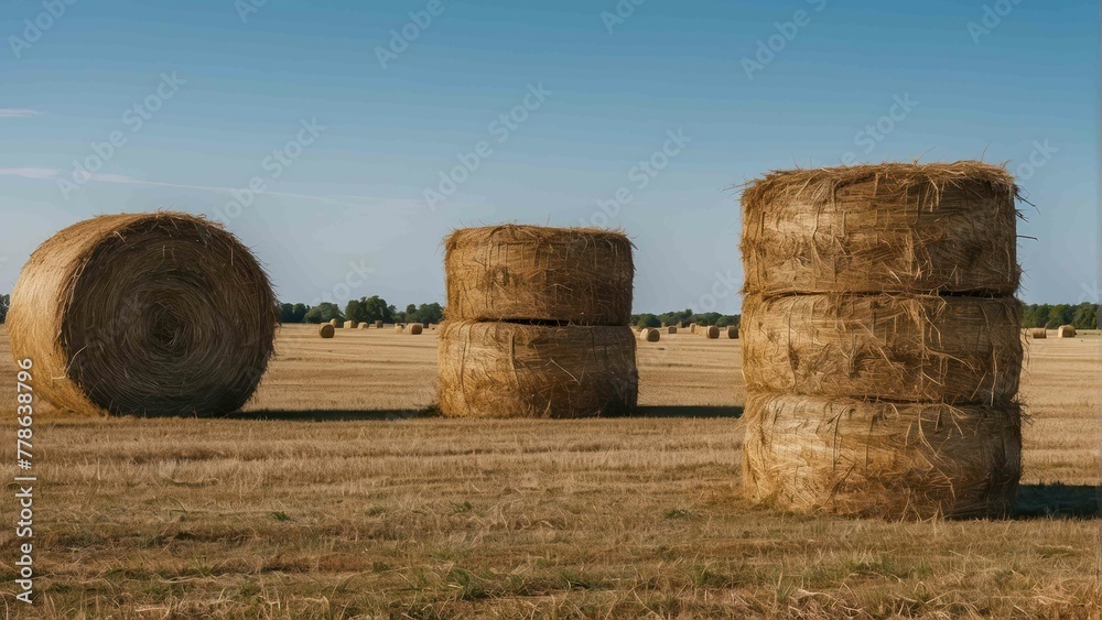 Hay bales on a golden harvest field
