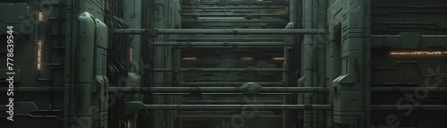 Captivating Futuristic Maze of Dark Metallic Hallways and Staircases in Mysterious Sci Fi Setting