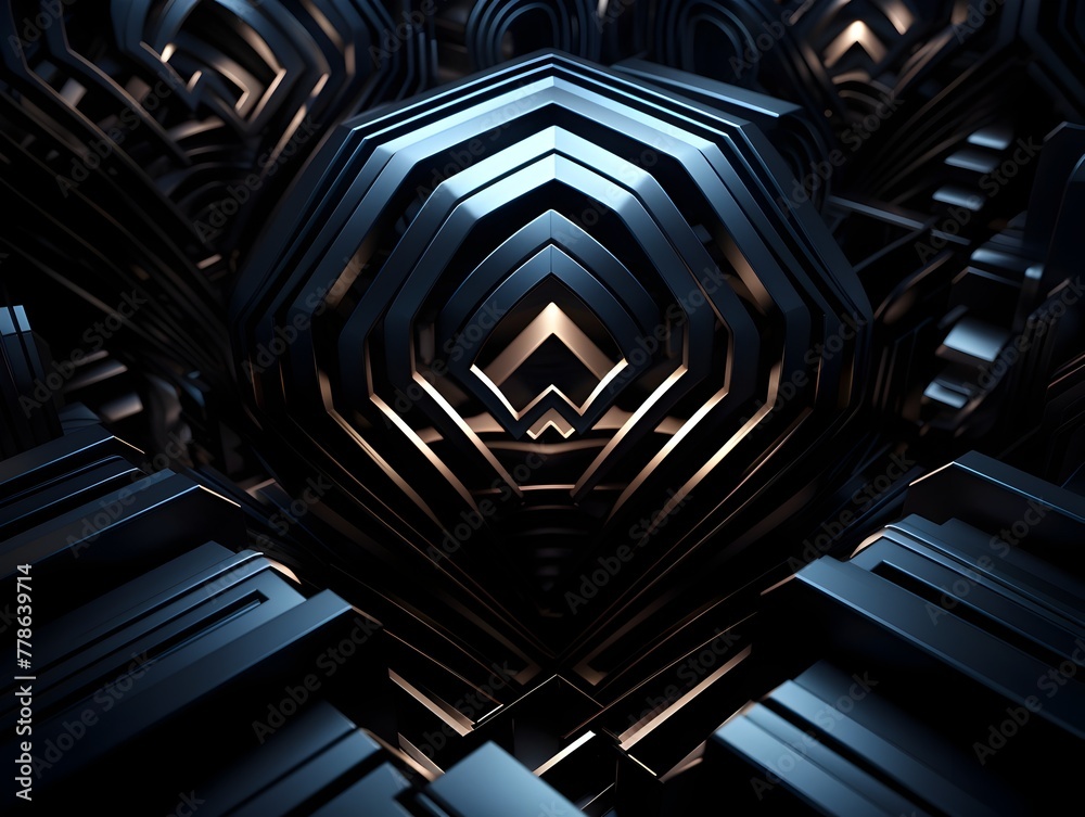 Fototapeta premium Captivating Geometric Labyrinth of Interconnected Dark Pathways Showcasing Futuristic Digital Complexity