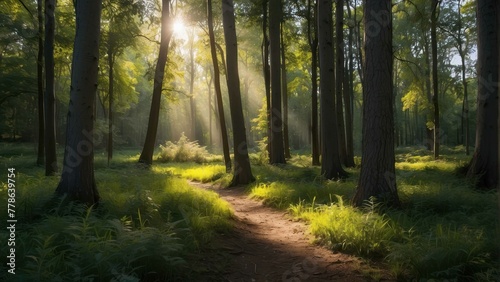 Sunrays peering through a serene forest