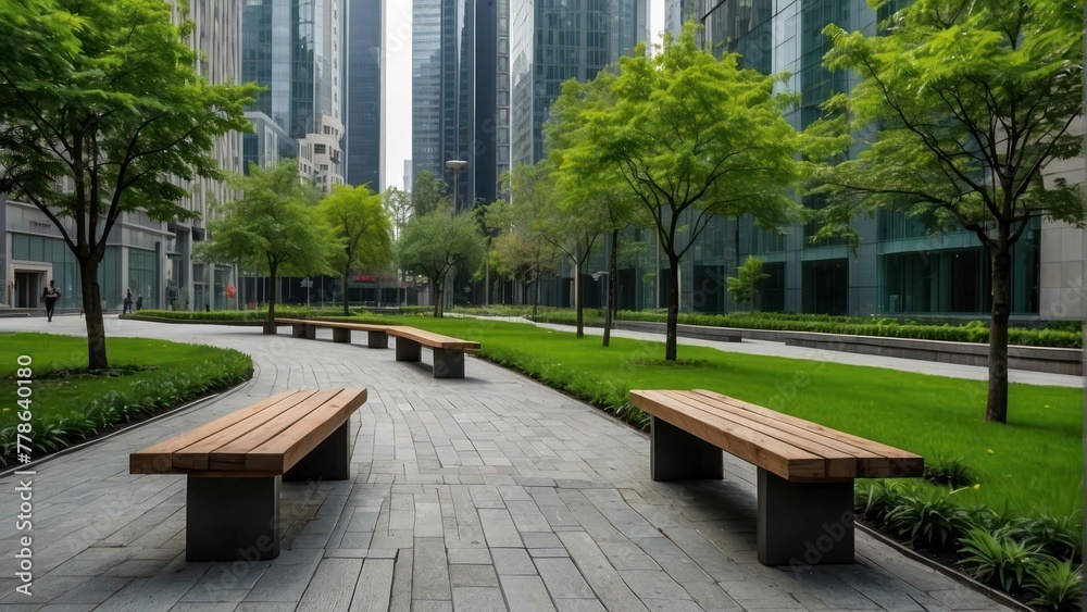 Fototapeta premium Serene urban park with modern skyline