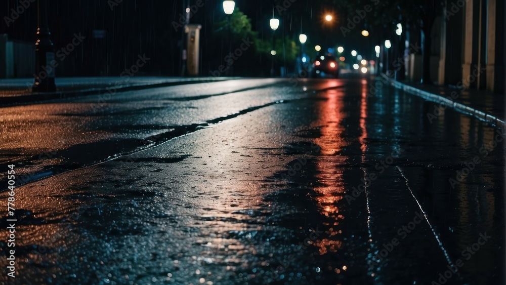 Rainy night street with reflective lights