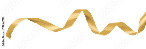 Gold ribbon satin bow curly scroll png isolated on transparent background for Christmas, birthday and wedding card confetti design decoration © Chinnapong