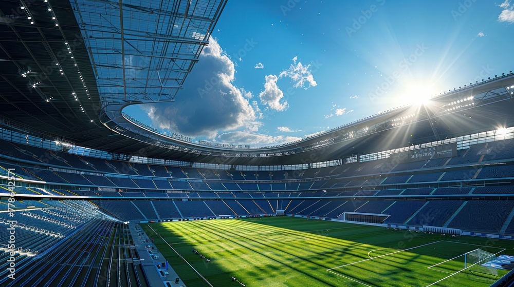 photovoltaic panels on the roof of a sports stadium