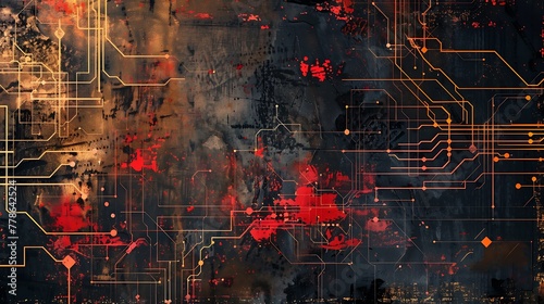 Grunge Tech abstract background with color red black