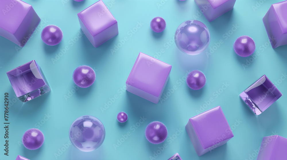 abstract background 3d wallpaper with purple cubes and spheres on plain ...