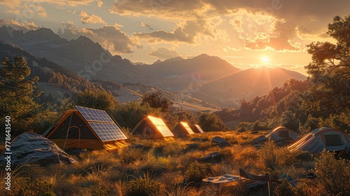 solar panels on a camping site photo