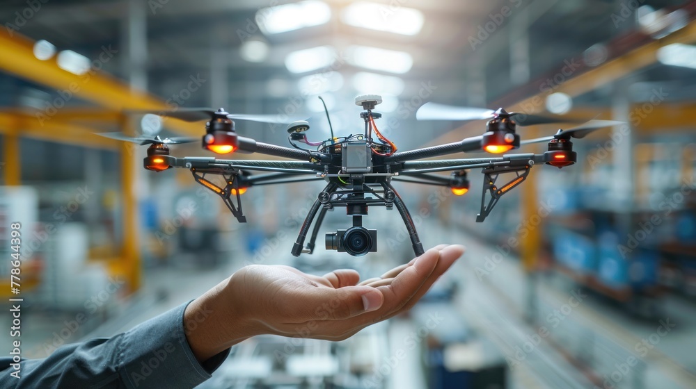 Engineer flying CCTV drone and industrial inspection concept Engineer flying CCTV drone and industrial inspection concept