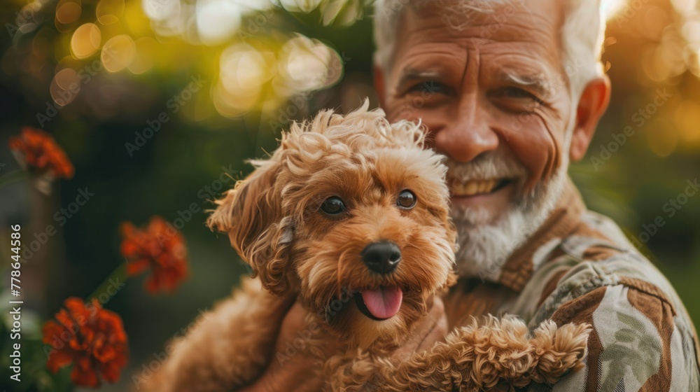 Man receives puppy as a birthday present Garden birthday party for adult men Man receives puppy as a birthday present Garden birthday party for adult men