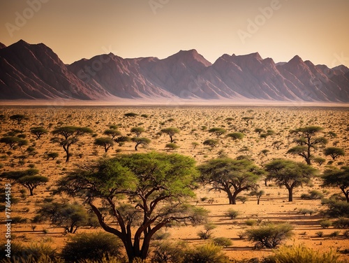 A vast desert landscape with mountains in the background.