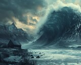 Tsunami approaching a peaceful coast natures formidable force