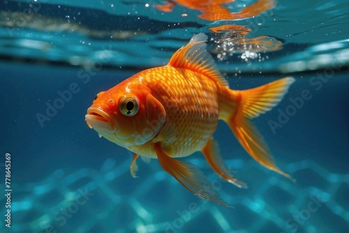 A goldfish swimming in the water. Generative AI.