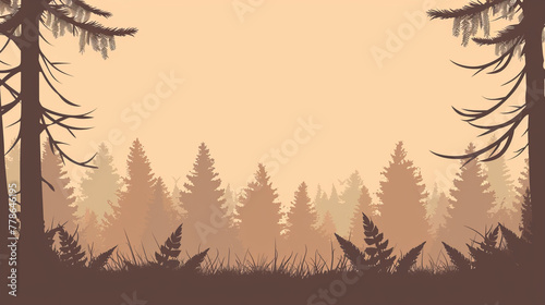 Evocative forest silhouette with deep earthy tones and space in the center as a banner with blank space