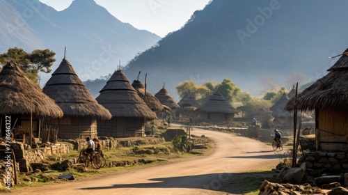 An ancient village of cone-shaped thatched houses  photo