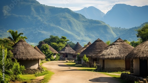 An ancient village of cone-shaped thatched houses  photo