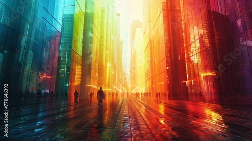 Wallpaper Mural Reflective Urban Canyon in Sunset Hues Torontodigital.ca