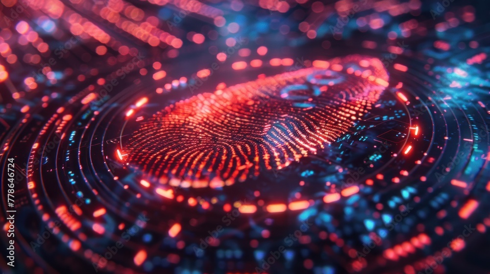 Fingerprint scanning for identification and biometric authorization Futuristic concept of security and password control via future fingerprint using advanced technology and cybernetics. Fingerprint scanning for identification and biometric authorization Futuristic concept of security and password control via future fingerprint using advanced technology and cybernetics.
