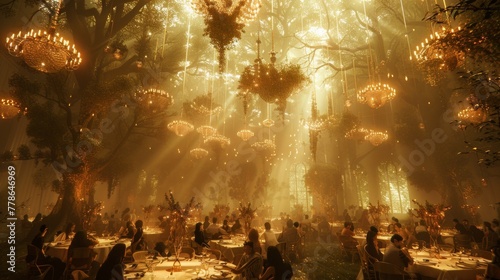 Enchanting Forest Chandeliers at Dusk