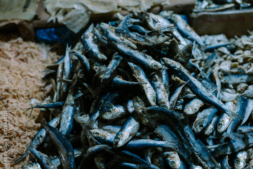 Medium sized salted fish for sale at the traditional market, Pasar Warung Jambu Bogor, April 6 2024. Medium sized salted fish for sale at the traditional market, Pasar Warung Jambu Bogor, April 6 2024.