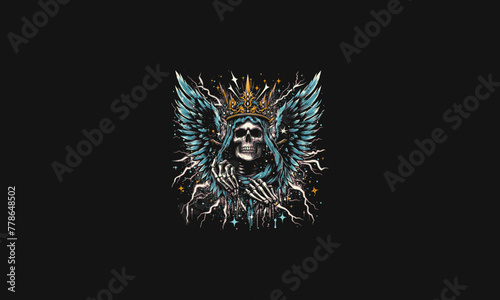 angel of death wearing crown and lightning vector artwork design
