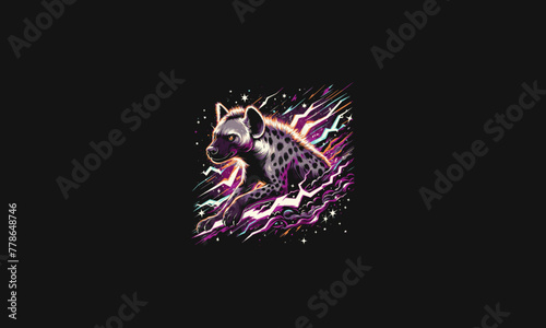 head hyena on galaxy lightning vector artwork design