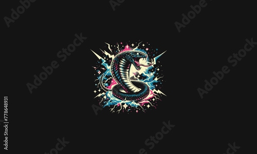 king cobra roar on galaxy lightning vector artwork design