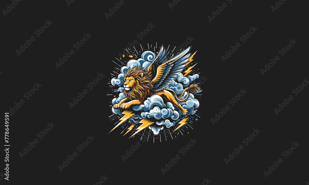 Obraz premium lion flying on cloud lightning vector artwork design