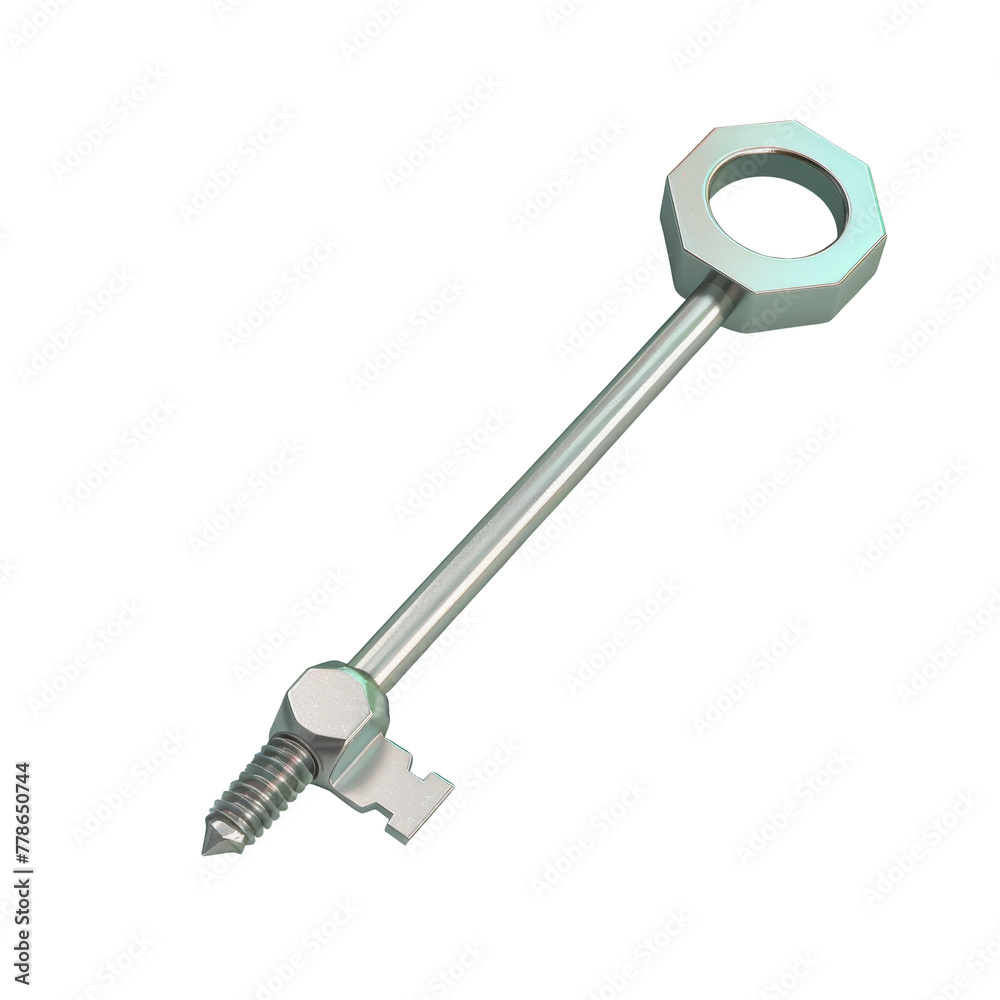 A key attached to a metal pole A key attached to a metal pole