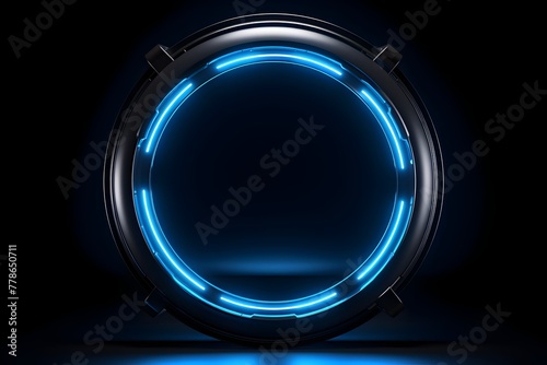 Striking Futuristic Neon Blue Glowing Portal in Sleek Metallic Frame