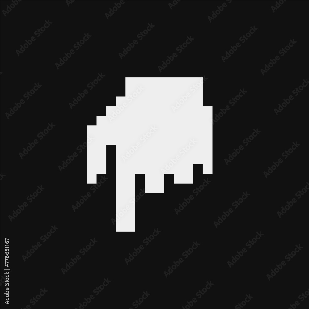 Hand with finger pointing downward direction pixel art icon, video game sprite. Isolated vector illustration on black. Hand with finger pointing downward direction pixel art icon, video game sprite. Isolated vector illustration on black.