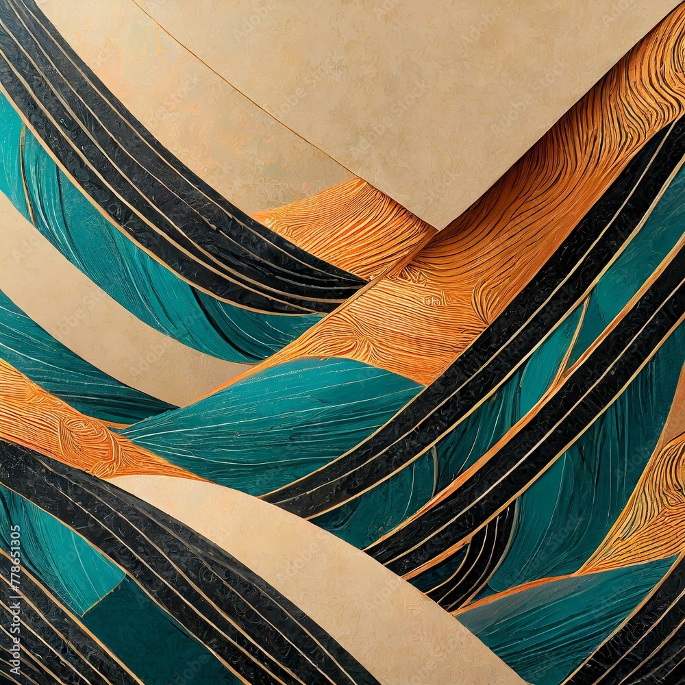 custom made wallpaper toronto digitala mesmerizing abstract wallpaper design incorporating tan, teal, and black hues, with intricate lines and patterns that create a sense of depth and dimension. The peel and stick application ensures ha