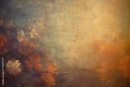 Painterly orange flowers on grunge backdrop