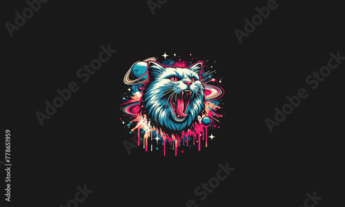head cat roar on galaxy vector illustration flat design