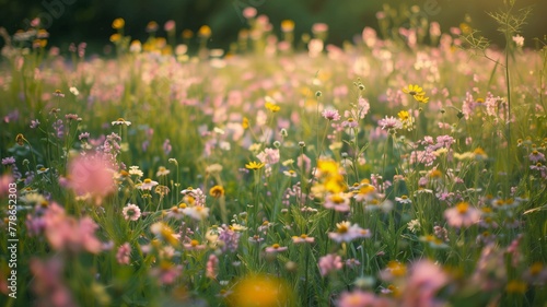 Lush Wildflower Meadow at Sunset