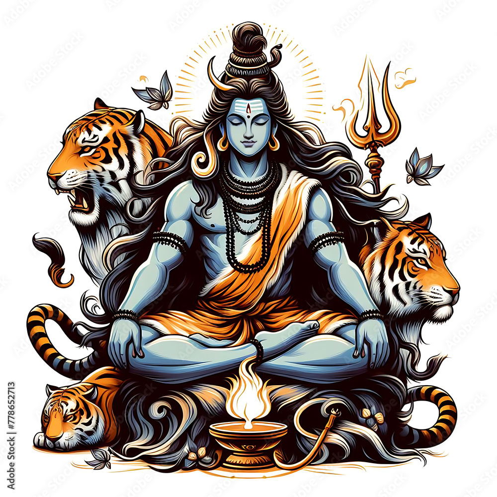 Hindu God Shiva statue in meditation. Generative AI..