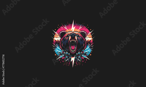 head bear roar and lightning vector artwork design