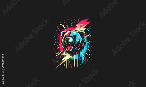 head bear roar and lightning vector artwork design