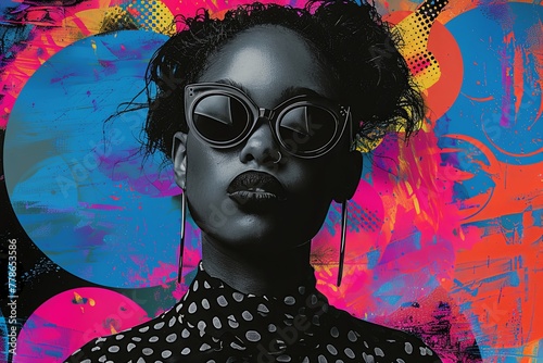80s themed pop collage of stylish woman 