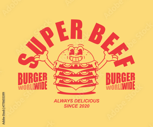 cartoon character of beef burger Graphic Design for T shirt Street Wear and Urban Style	